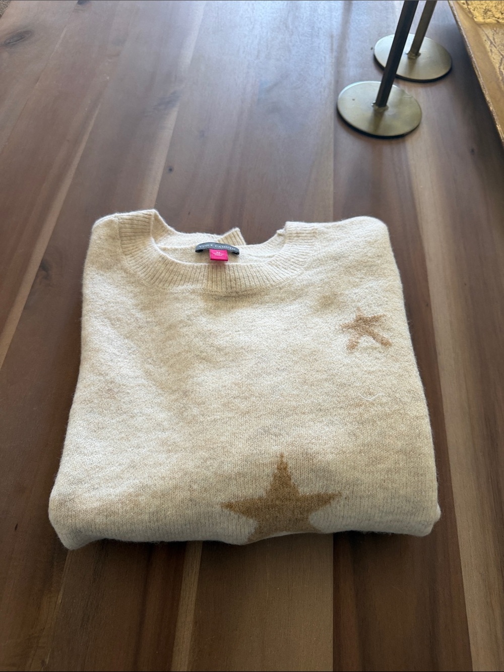 Vince Camuto Cream Sweater with Tan Star Pattern